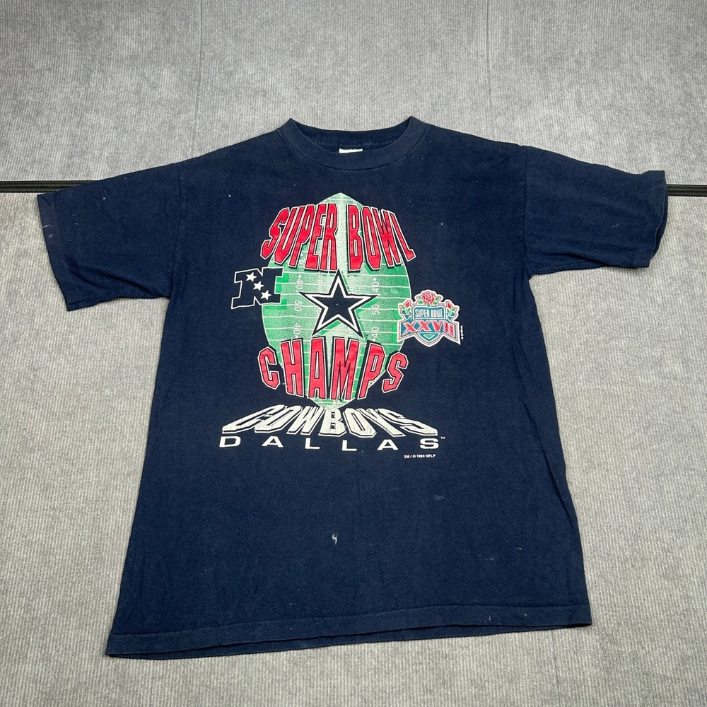 Vintage 1993 Salem Dallas Cowboys Super Bowl XXVII Champs T-Shirt Navy Medium
